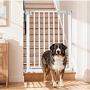 Amibud 41'' Extra Tall Baby Gate for Large Dogs Pets Indoor No Jumping Over, 30-32.6'' Wide Heavy Duty Puppy Gate for Doorways, Pressure Mounted Metal Gate for Child Toddler No Tools Needed(White)