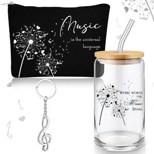 Sieral Music Lover Gifts for Women Christmas Music Teacher Gifts Glass Cup Musical Zipper Pouch Note Keychain for Woman Mother Sister Daughter