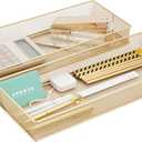 Annova Mesh Stackable Drawer Cabinet and Shelf Organizer Bins Storage Basket School Office Supply Holder Tray- Set of 2 (Gold, 6x15x2 Inch)