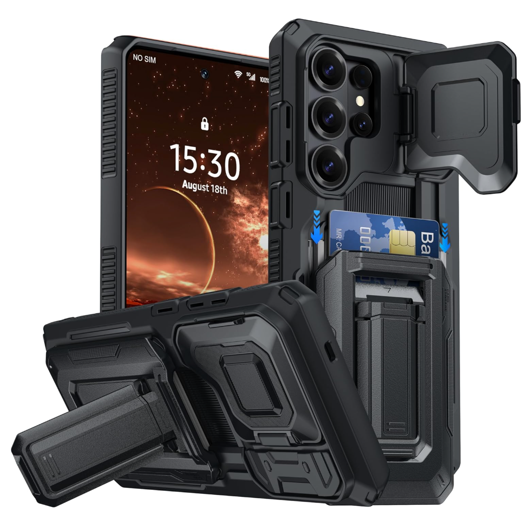 AMILIFECASES for Samsung Galaxy S26 Ultra Wallet Case with Card Holder & Kickstand & Full Camera Lens Cover, Military Grade Drop Shockproof Rugged Phone Case for S26 Ultra 6.9'', Black