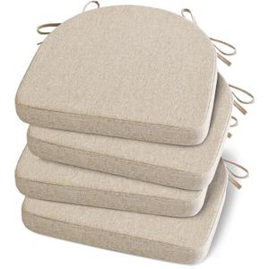 Shinnwa Kitchen Chair Cushions Set of 4, Non-Slip Dining Chair Cushions with Ties and Machine Washable Cover, 4 Pack, 17 x 16.5 x 2in, Light Linen