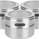 3Pcs Magnetic Spice Tins, Stainless Steel Spice Condiment Bottle Kitchen Storage Containers with Clear Lid for Fridge Grill, Sift and Pour