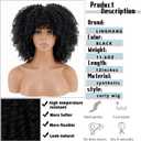Black kinky Curly Wigs for Black Women, Short Black Curly Afro Wig with Bangs, Synthetic Heat Resistant Full Afro Curly Black Wigs for Daily Party