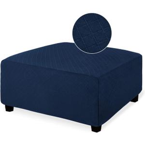 NeColorLife Ottoman Cover Square Large Slipcover Stretch Footrest Stool Covers Furniture Protectors Washable Diamond Lattice Jacquard Fabric with Elastic Band,Large Size,Navy Blue