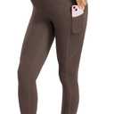 ENERFUL Womens Maternity Leggings with Pockets Workout Legging Pants Buttery Soft Pregnancy Active Wear Yoga Tights (Brown, S)