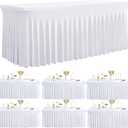 Outpain White Spandex Table Clothes for 8 Foot Rectangle Tables-6Pack 8FT Spandex Fitted Table Cover, Wrinkle Free Tablecloths with Skirt for Parties, Wedding, Birthday, Banquet, Festival