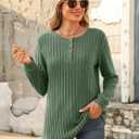 Womens Long Sleeve Henley Tunic Tops Crew Neck Pullover Sweaters Loose Fit Dressy Casual (Green, M)