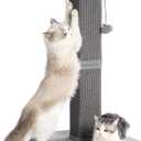 Large Cat Scratching Post with Heavy Duty Base 33" Sturdy Tall Sisal Scracher Post and 2 Interactive Hanging Balls for Big Cats-Grey