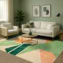 Modern Geometric Area Rug 6x9, Washable Area Rugs for Living Room,Non-Slip -Shedding Contemporary Rugs,Indoor Balcony Carpet for Bedroom Dining Green 6x9