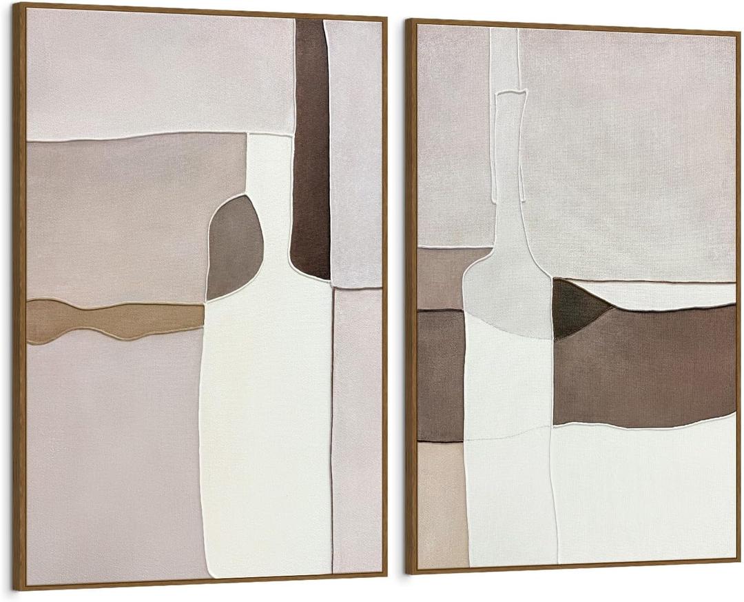 SAFERRYHOME Neutral Abstract Texture Wall Art, Brown, 24"x36"x2