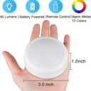 BLS LED Puck Lights with Remote Control, Wireless Under Cabinet & Closet Lighting, RGB 13 Color Changing Lights with Dimmer, Timer & AA Battery Operated, Push, Touch, Stick on for Night, White, 6 Pack