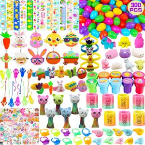 GDWDGJ 300pcs Easter Eggs with Toys Inside Bulk Filled Easter Egg Fillers 100 Pack Non Candy Stuffed Easters Basket Stuffers Essentials for Kids Girls Toddlers Boys Easters Egg Hunt Party Favors
