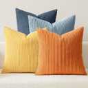 MIULEE Pack of 4 Blue-Orange Corduroy Decorative Throw Pillow Covers 18x18 Inch Soft Boho Striped Pillow Covers Modern Farmhouse Home Decor for Summer Sofa Living Room Couch Bed, 