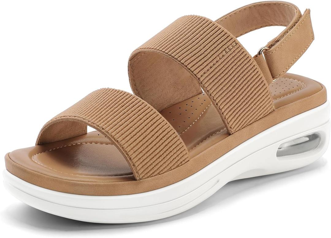 mysoft Women's Walking Sandals Comfortable Air Cushion Platform Elastic Ankle Strap Open Toe Ourdoor Summer Shoes (6, Brown)