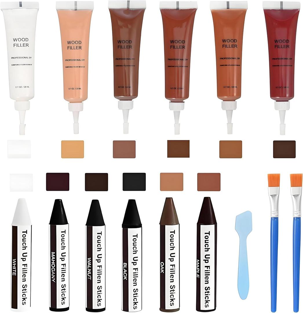 Wood Filler and Wax Fill-Sticks Kit for Furniture Repair,12 Colors Wood Repair Kit for Scratch Cover, Restore Cracks, Hole, Door, Floor, Table, Cabinet -Restore a Finish for Woods