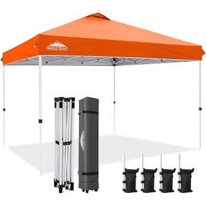 EAGLE PEAK Pop Up Canopy Tent with Wheeled Carry Bag, 8 Stakes, 4 Ropes, 4 Weight Bags, Easy Set Up Tent Canopy, 12x12 ft, 144sqft of Shade, Orange
