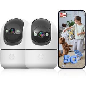 JWQPO Indoor Camera 5G&2.4G WiFi Cameras for Home Security Instant 911 Alert, 360° Pan/Tilt Baby Monitor/Dog/Pet Camera AI Motion Detection Night Vision, Speaker, US Cloud Storage (2Pack)