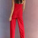 TERIVEEK Summer Knit Sweater Sets for Women 2 Piece Vacation Outfits Strapless Tube Top and Pants Sets Matching Lounge Set (Red, L)