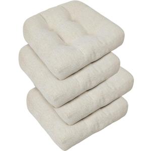 downluxe Chair Cushions for Dining Chairs 4 Pack, Tufted Indoor Chair Pads with Non-Slip Bottom, U-Shaped Kitchen Chair Cushions, 17"x17"x4", Beige