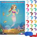 FEPITO Mermaid Party Supplies Pin The Tail on The Mermaid Party Game with 24Pcs Tail Stickers for Kids Birthday Party