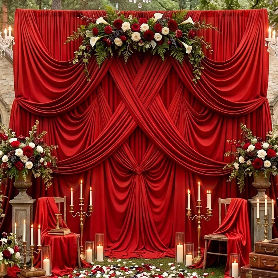 10 Panels 5x10ft Red Backdrop Curtains for Parties, Wrinkle Free Red Photo Backdrop Drapes Back Drop Cloth Drapery for Wedding Birthday Photography Baby Shower Background Decor