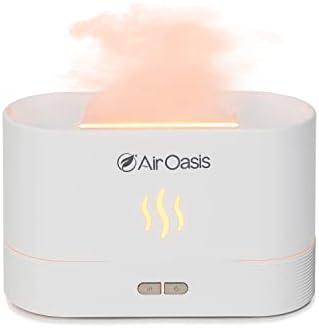 Air Oasis Oil Flame Dual Humidifier & Diffuser | 180ML Ultrasonic Humidification | Whisper Quiet Operation with Auto Shut-Off | Faux Flame Aromatherapy Design| White