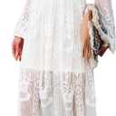 Women's Casual Off Shoulder Lace Maxi Dress Boho White Bridesmaid Wedding Evening Party Dresses (Large)