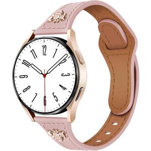 Newlibery Slim Leather Band with Charms Compatible with Samsung Galaxy Watch 7/6/5/4/FE/Active2 40mm 44mm/6 Classic 43mm 47mm/5 Pro 45mm/4 Classic 46mm 42mm,Top Genuine Dressy Leather Strap 20mm Women