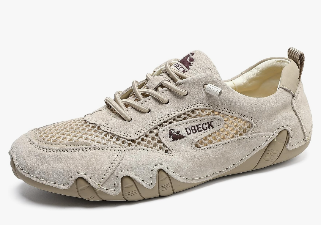 Handmade Men's Genuine Leather Trail Shoes for Walking Slip-on Summer Mesh Sports Shoes Breathable Non-Slip Sneakers Size 7