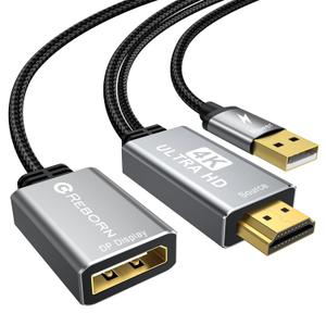 Reborn Active HDMI to DisplayPort Adapter | 4K@60Hz Converter Unidirectional HDMI Source to DP Display HDR Compatible with Laptop,AMD,NVIDIA,PS5,Xbox and More
