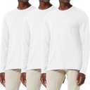 Holure 3 Pack Men's Cotton Shirt Loose Fit Long Sleeve T-Shirt Moisture Wicking Crew Neck Shirts Comfort Casual Base Layer Tops White/White/White -L