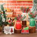 Jexine 12 Pcs Christmas Mason Jar Centerpieces Table Decor with Artificial Snow Pine Cone Red Berry Xmas Wooden Sign for Holiday Farmhouse Home Dining Table Kitchen Tiered Tray Decor