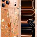 Unov for iPhone 17 Pro Case, Clear with Design, Slim Fit Good Grip, Embossed Phone Case, Shockproof Protective Cover, Raised Camera Protection, Soft TPU, Golden Garden
