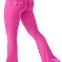 YEOREO CoreFlex Flare Leggings with Pockets for Women Scrunch Workout Leggings Butt Lifting Gym Yoga Pants, Rose Red, 31.5 inseam