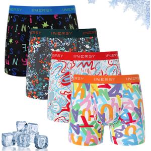 INNERSY Men's Breathable Mesh Boxer Briefs Cooling Moisture Wicking Underwear for Summer 4-Pack (Medium, Graffiti Art)