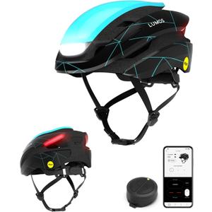 Lumos Ultra Smart Bike Helmet | Customizable Front and Back LED Lights with Turn Signals | Road Bicycle Helmets for Adults: Men, Women (XL (24"-25-1/2" / 61 to 65cm), Azure Strike with MIPS)