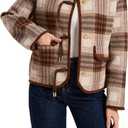 HOULENGS Women's Vintage Button Down Cardigan Sweater Plaid Print Long Sleeve Knit Coat Fall Fashion Outerwear with Pockets (XS)
