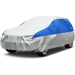 SUV Car Cover Waterproof All Weather for Automobiles, Outdoor Full Car Cover Snowproof Windproof UV Protection, Universal Fit for SUV. (Fit SUV Length 191-201 inch, Silver)