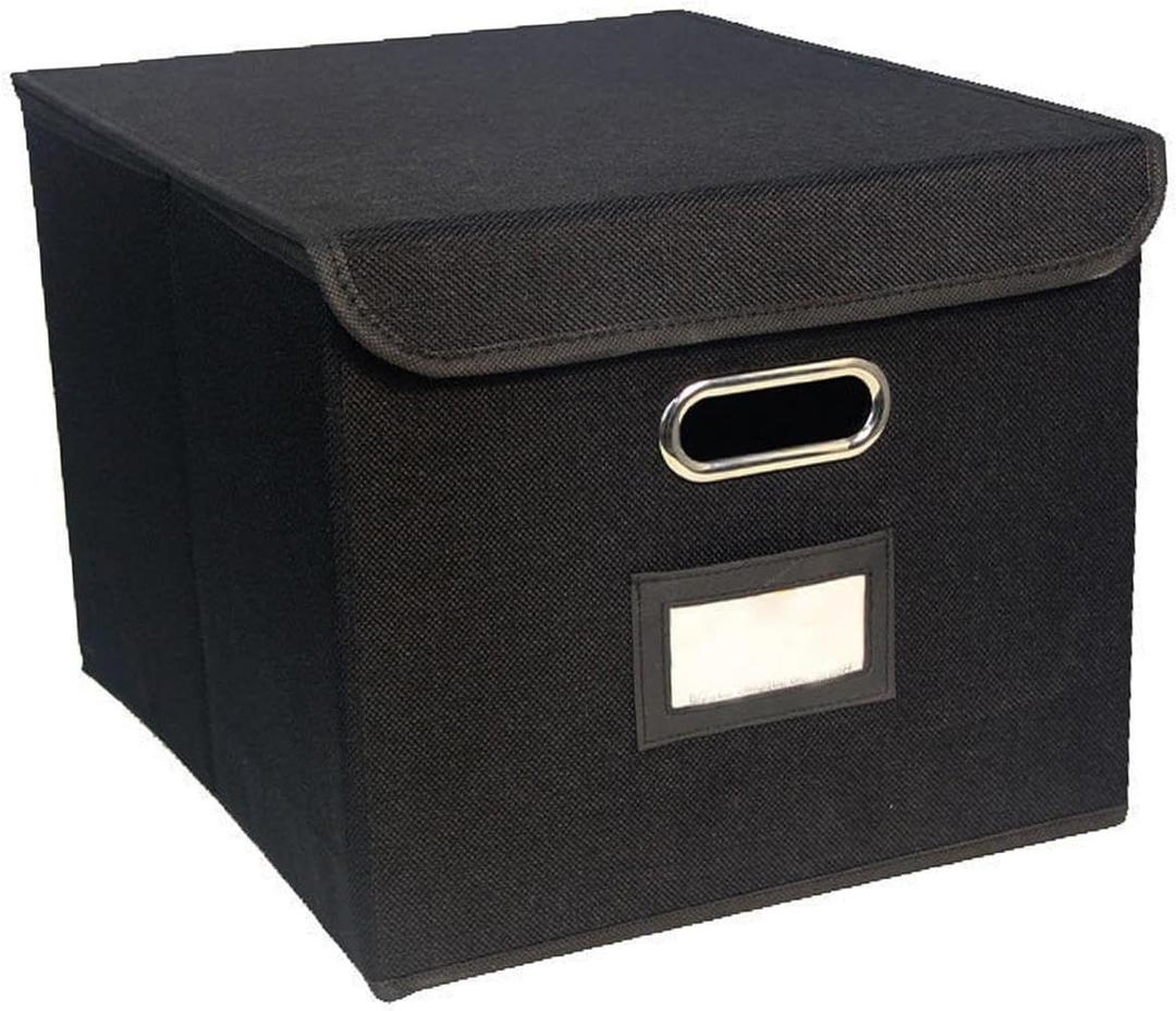 Foldable Storage Bin Cloth Decorative Basket with Lids Storage Box Organizer for Sundries, Black