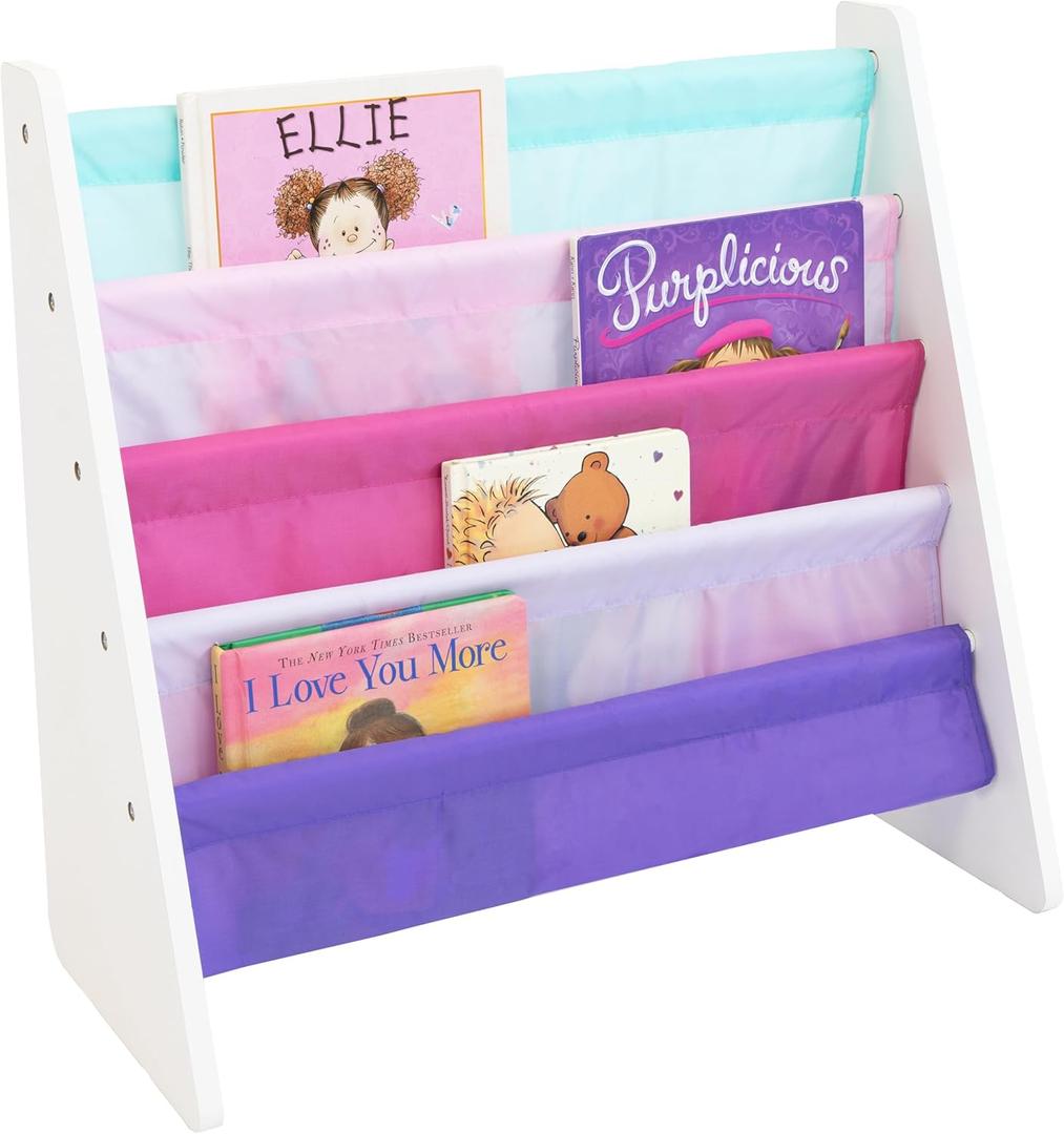 Humble Crew Kids Bookshelf, 4-Tier Front-Facing Book Display Organizer, Montessori Toddler Bookcase for Playroom, Bedroom & Reading Corner, White/Pink/Purple/Blue, 25"W x 11"D x 24"H