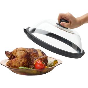 OEC Lightweight Tempered Glass Lid with Water Inlet Food Splatter Cover, Food-Grade & BPA-Free, Fits Most Plates and Bowls (11")