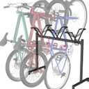 Sttoraboks 3 Bikes Floor Stand, Adjustable Bicycle Parking Rack with Hook for Garage, Indoor, Outdoor, Metal Cycle Storage Organizer Rack for Mountain, Road and Kids Bikes, Max Tire Width 2.5, Black