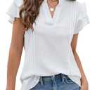 Blooming Jelly Womens Dressy Casual Tops Ruffle Short Sleeve V Neck Shirts Elegant Business Work Blouse (Medium, White)