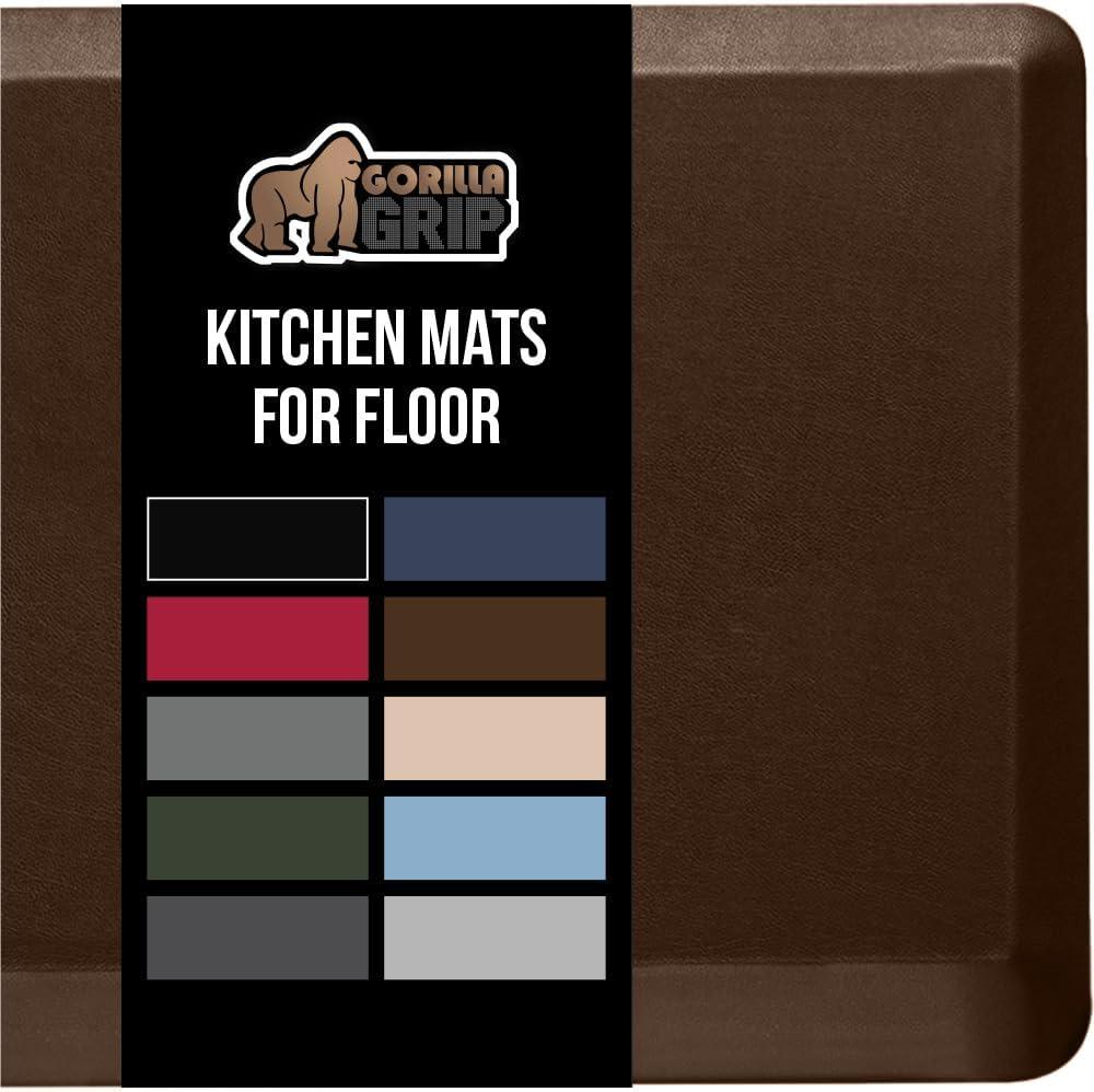 GORILLA GRIP Comfortable Cushioned Kitchen Mats for Floor, 48x20, Waterproof and Stain Resistant Soft Top, 3/4 Inch Thick Ergonomic Standing Desk Anti Fatigue Mat, Foam Supports Ankles and Feet, Brown