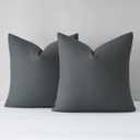 Mixhug Decorative Linen Throw Pillow Covers, Farmhouse Cushion Covers for Couch and Bed, Dark Grey, 18 x 18 Inches, Set of 2