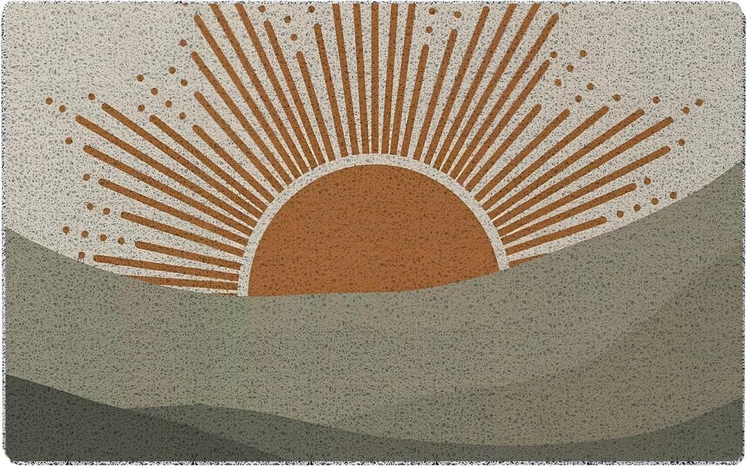Boho Front Door Mat Outdoor Entrance - Boho Sun Mountain Door Mat, Indoor Door Mats for Entryway, Mid Century Modern Decor Door Mats, Bohos Welcome Mat, Bohos Home Decor, 17x30 Inch