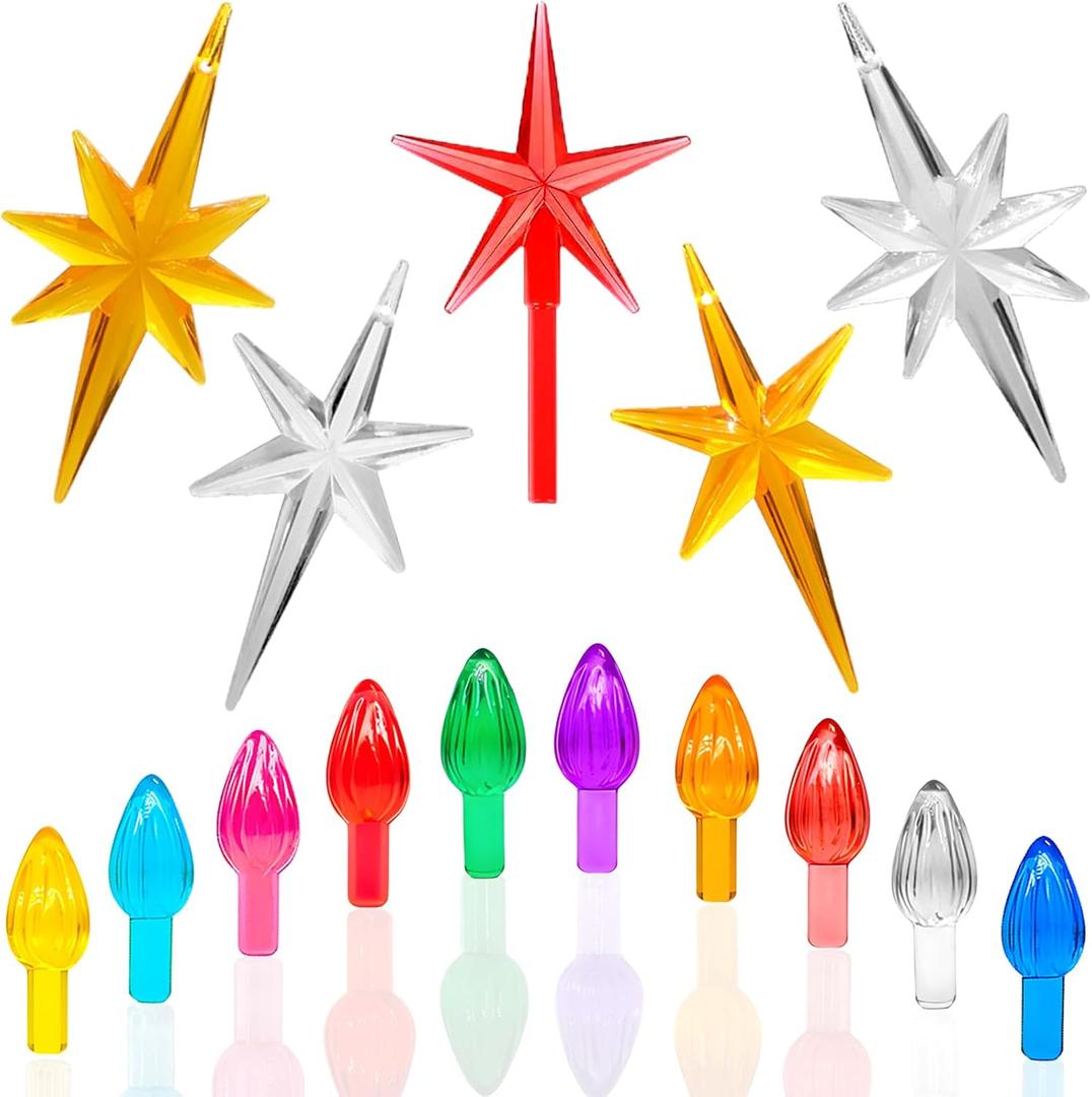 KonohaELF Ceramic Christmas Tree Replacement Lights/ Bulbs, Ceramic Tree Medium Multicolor Twist Light Ornaments(117 Bulbs+5 Topper Star)