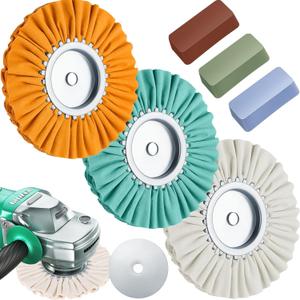 Amylove 8 Inch Airway Buffing Wheels Aluminum Wheel Polishing Kit in Diameter 5/8 Inch Arbor Hole, Polishing Compound and Metal Polish Kit for Angle Grinder(Fresh Color,6 Pcs)