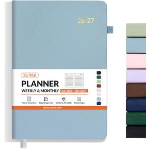 SUNEE 2026-2027 Weekly & Monthly Hardcover Planner 5.5" x 8.3" - 12 Month (July 2026 - June 2027), Small Academic Year Calendar Planner, Pocket, Notes, 100 GSM Paper, Sage Blue