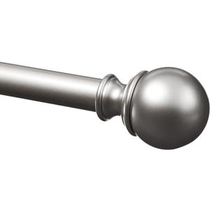 Amazon Basics Sturdy Adjustable Curtain Rod for Windows with Round Finials, Easy Installation, 1-Inch Rod, 36" to 72", Nickel, 1-Pack